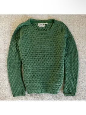 Antropology Field flower Green Honeycomb wool Knit Crew Neck Sweater cozy